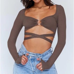 Princess Polly Corey brown crop longsleeve